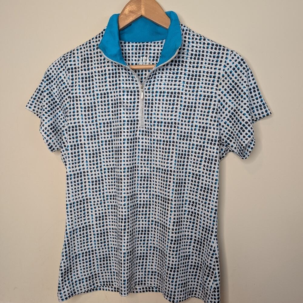 Tail White Label Golf Polo Medium Blue White Black Print Zip Athletic Shirt